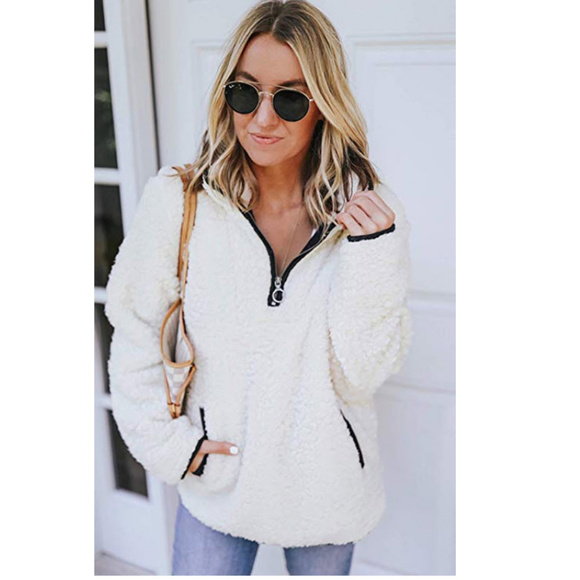 Jackets & Blazers - Sherpa Winter White pullover 1/4 zip Teddy sweater